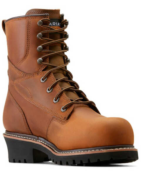 Image #1 - Ariat Men's 8" Logger Shock Shield Waterproof Work Boots - Composite Toe , Brown, hi-res