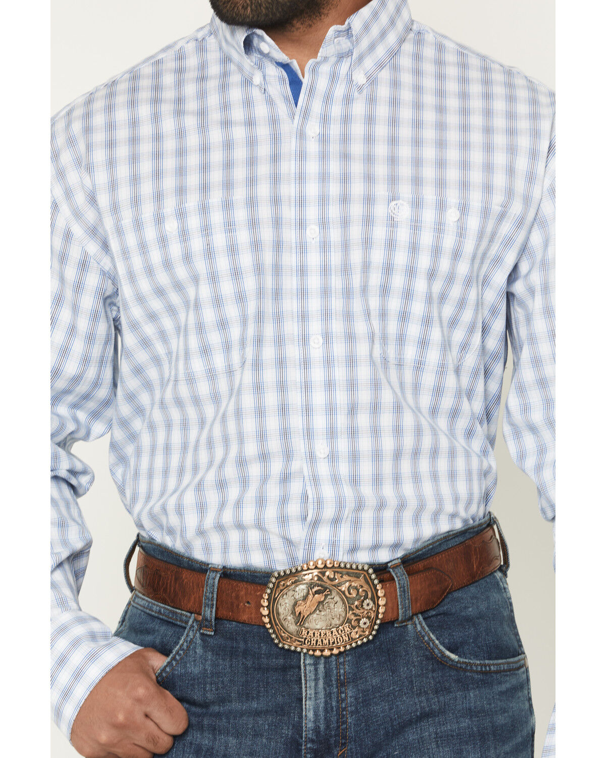 Image #3 - George Strait by Wrangler Men's Plaid Print Long Sleeve Button-Down Stretch Western Shirt, White, hi-res