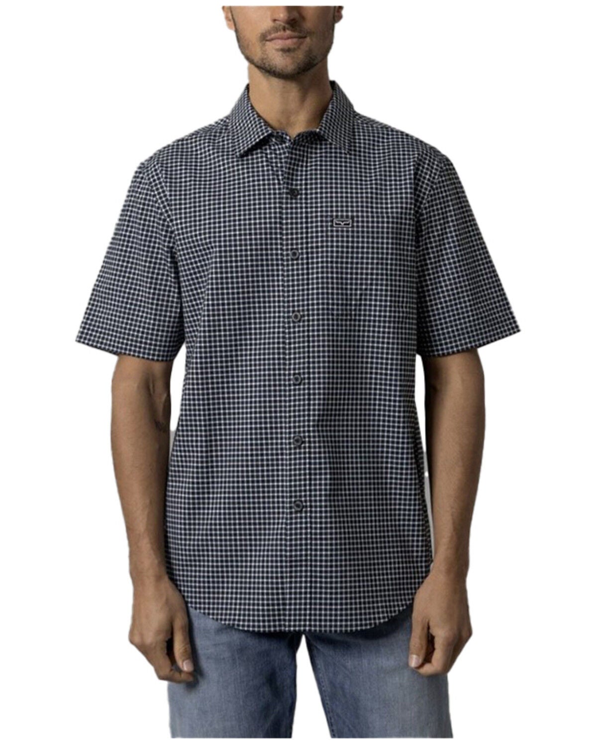 Image #1 - Kimes Ranch Men's MC Copper Plaid Print Short Sleeve Button-Down Stretch Performance Shirt, Black, hi-res