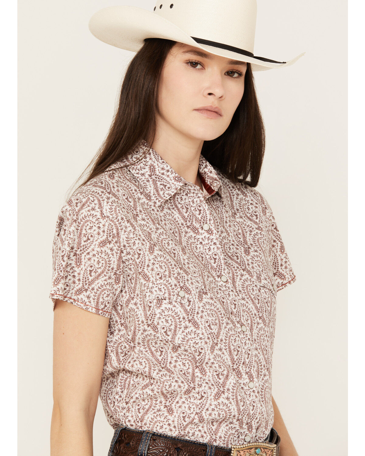 Image #2 - Rough Stock by Panhandle Women's Paisley Print Stretch Short Sleeve Western Snap Shirt, , hi-res