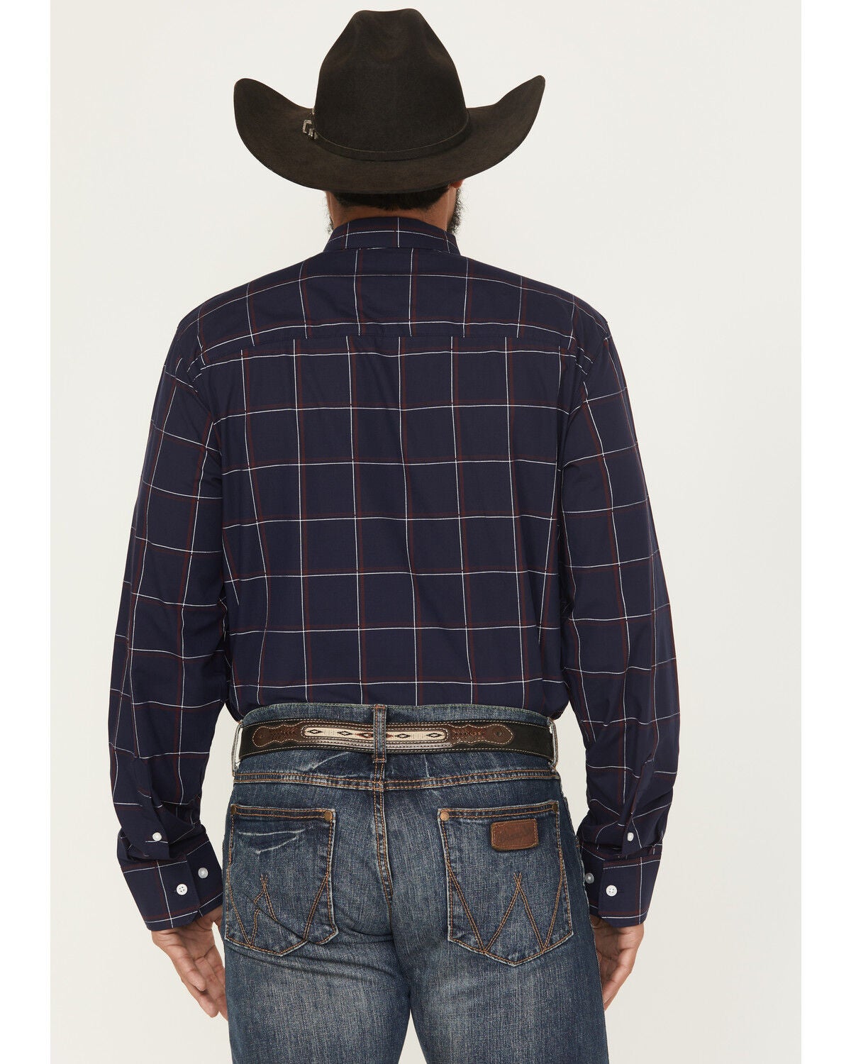 Image #4 - Wrangler X Cody Johnson Men's Plaid Print Long Sleeve Button-Down Western Shirt - Tall, Navy, hi-res