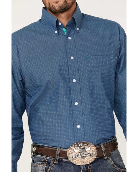 Image #3 - Rough Stock by Panhandle Men's Dobby Long Sleeve Button Down Western Shirt , Dark Blue, hi-res
