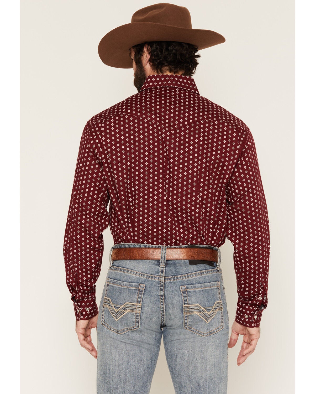Image #4 - Panhandle Slim Men's Geo Print Long Sleeve Snap Stretch Western Shirt, Red, hi-res