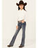 Grace in LA Girls' Medium Wash Mid Rise Southwestern Bootcut Jeans , Medium Wash, hi-res
