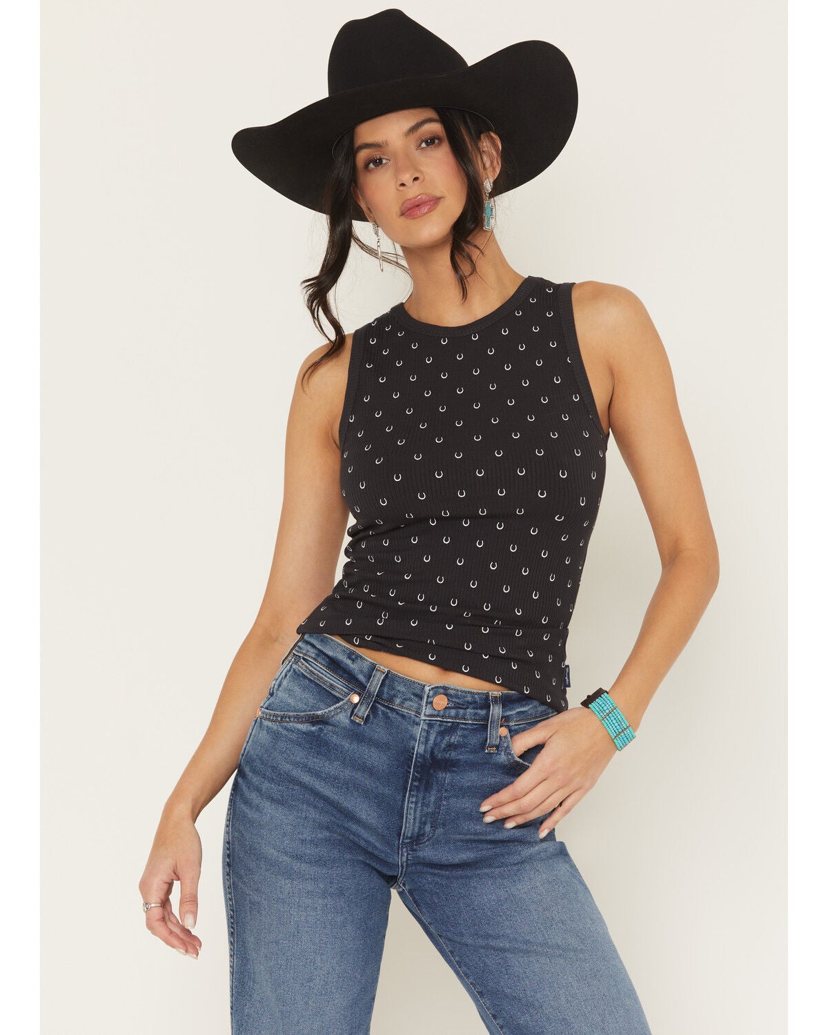 Image #1 - Wrangler Retro Women's Horseshoe Tank, Black, hi-res