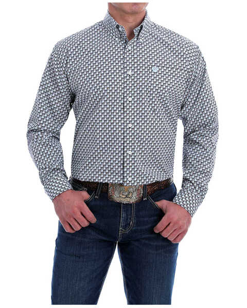 Cinch Men's Multi Square Geo Print Long Sleeve Button-Down Western Shirt , Multi, hi-res