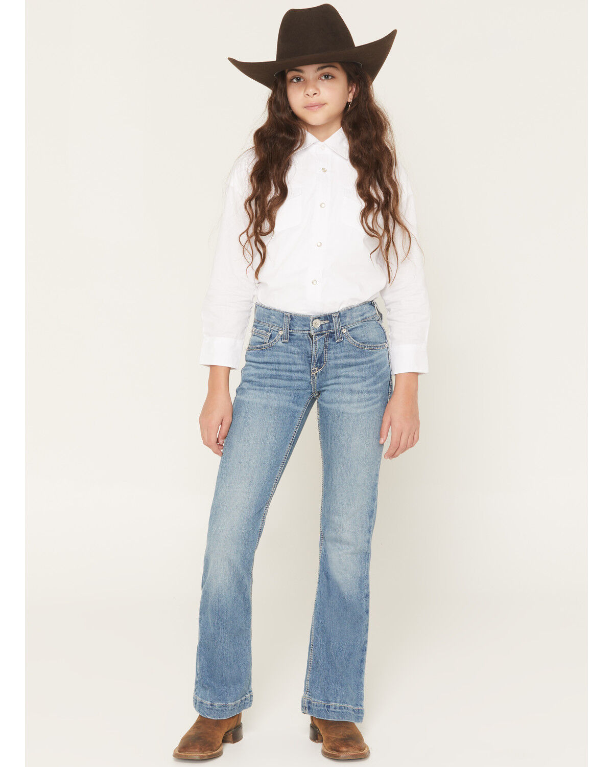 Image #1 - Ariat Girls' Rosalie Light Wash Trouser Stretch Denim Jeans, Light Wash, hi-res