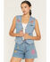 Image #1 - Wrangler X Lainey Wilson Women's Bull Riding Embroidered Button-Down Denim Vest, Blue, hi-res