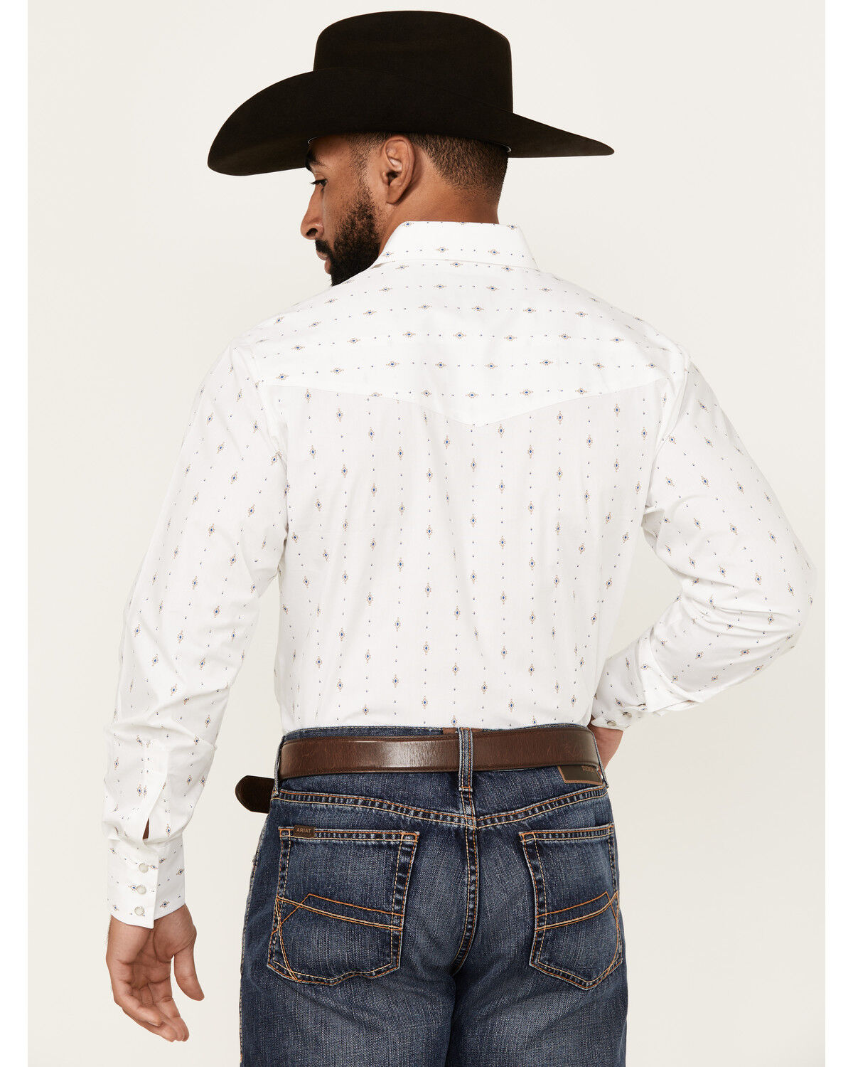 Image #4 - Ely Walker Men's Diamond Southwestern Print Long Sleeve Snap Western Shirt, White, hi-res