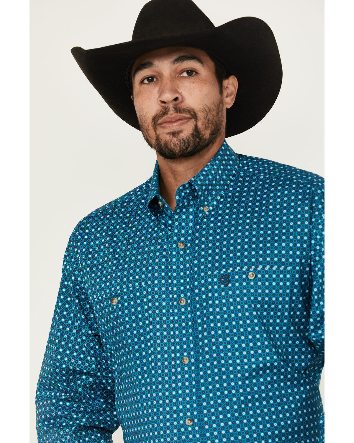 Image #2 - George Strait by Wrangler Men's Geo Print Long Sleeve Button-Down Stretch Western Shirt, Teal, hi-res