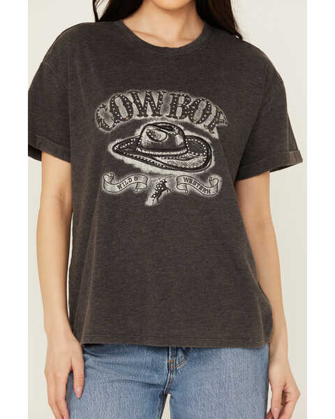 Image #3 - Blended Women's Cowboy Embroidered Graphic T-Shirt , Black, hi-res