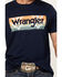 Image #3 - Wrangler Men's Boot Barn Exclusive Southwestern Box Logo Short Sleeve Graphic T-Shirt, Navy, hi-res