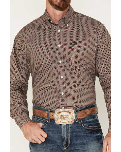 Image #3 - Cinch Men's Square Geo Print Long Sleeve Button-Down Western Shirt, Cream, hi-res
