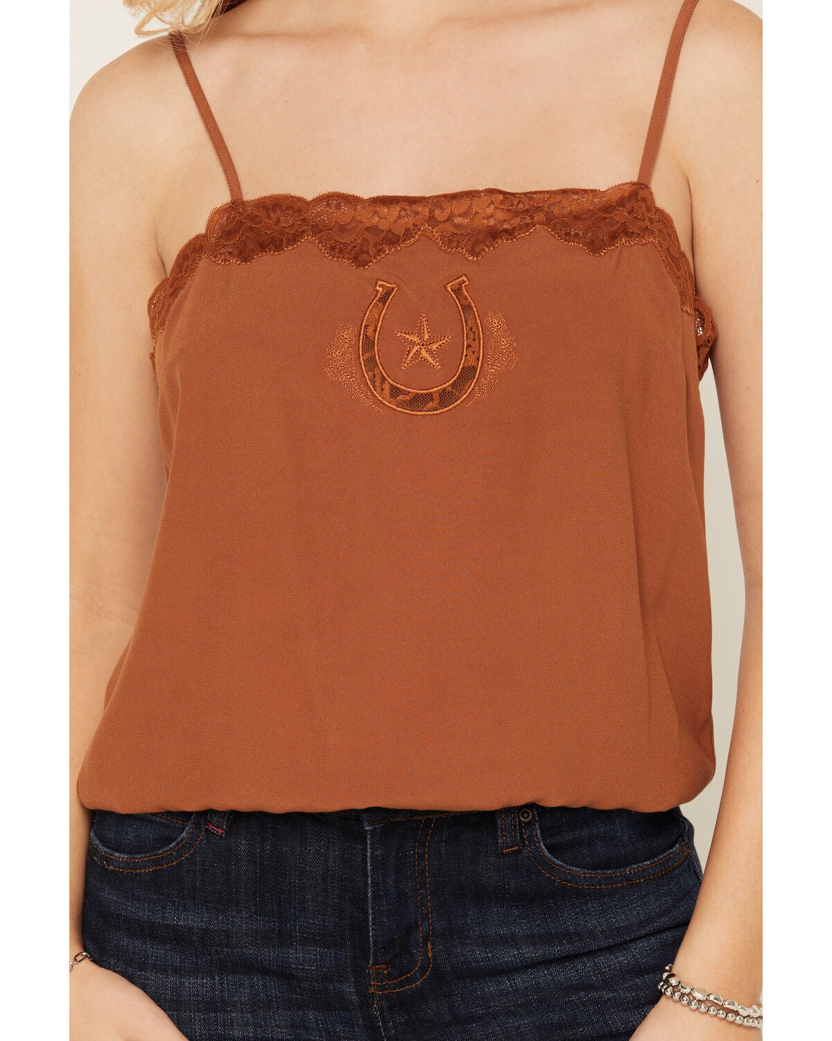 Image #4 - Idyllwind Women's Sage Satin Lace Cami, Caramel, hi-res