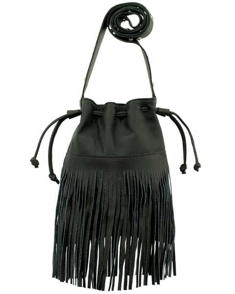 Image #1 - American West Women's Fringe Bucket Crossbody Bag, Black, hi-res