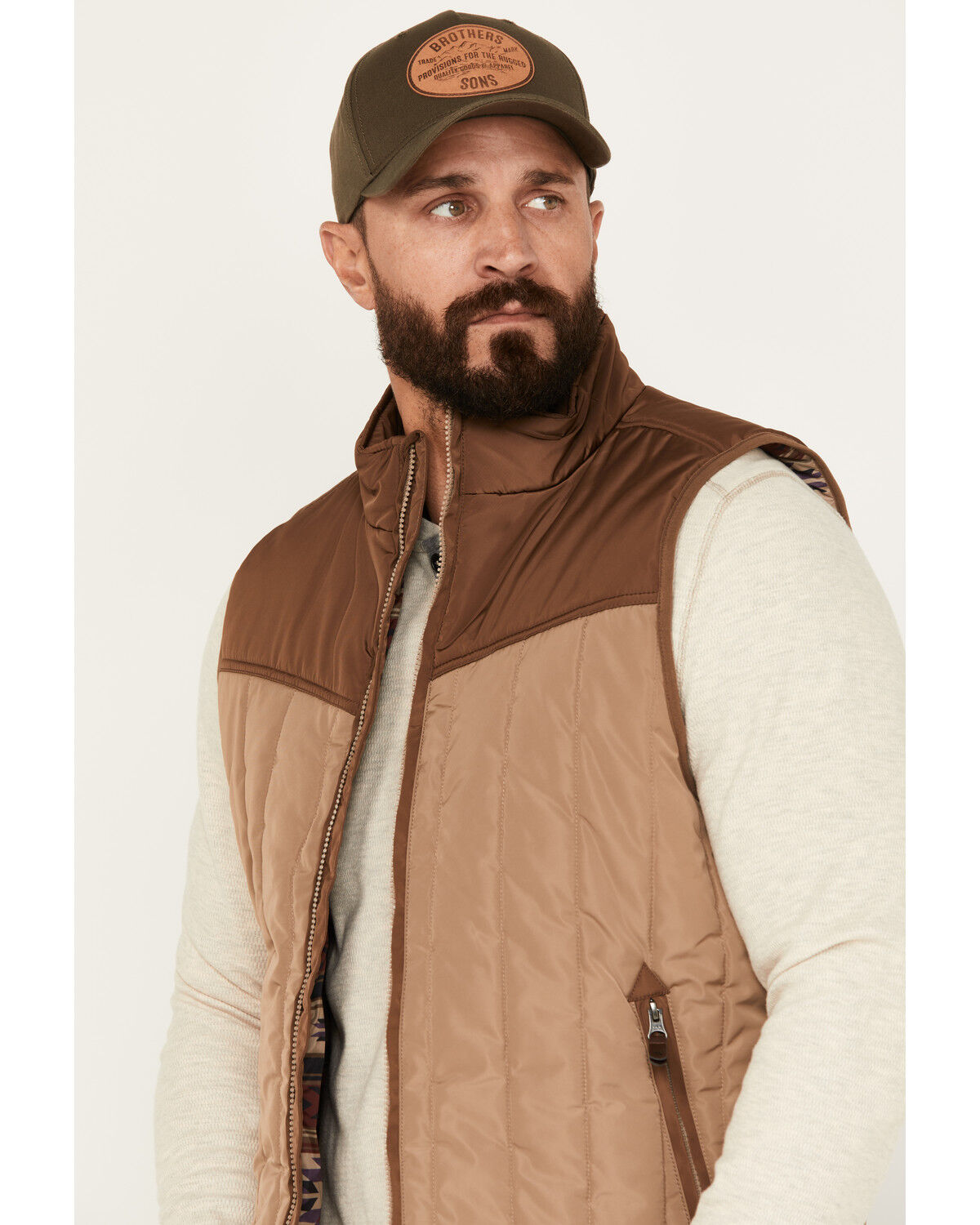 Image #2 - Moonshine Spirit Men's Southwestern Print Lined Puffer Vest, Oatmeal, hi-res