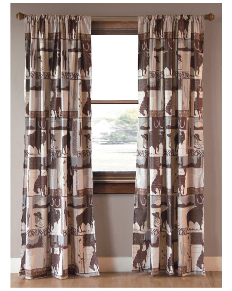 Carstens Home Wrangler Vintage Cowboy Drapes, Grey, hi-res
