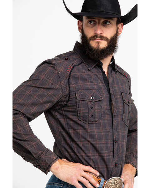 Image #3 - Austin Season Men's Embroidered Cross Plaid Print Button Long Sleeve Western Shirt, Brown, hi-res