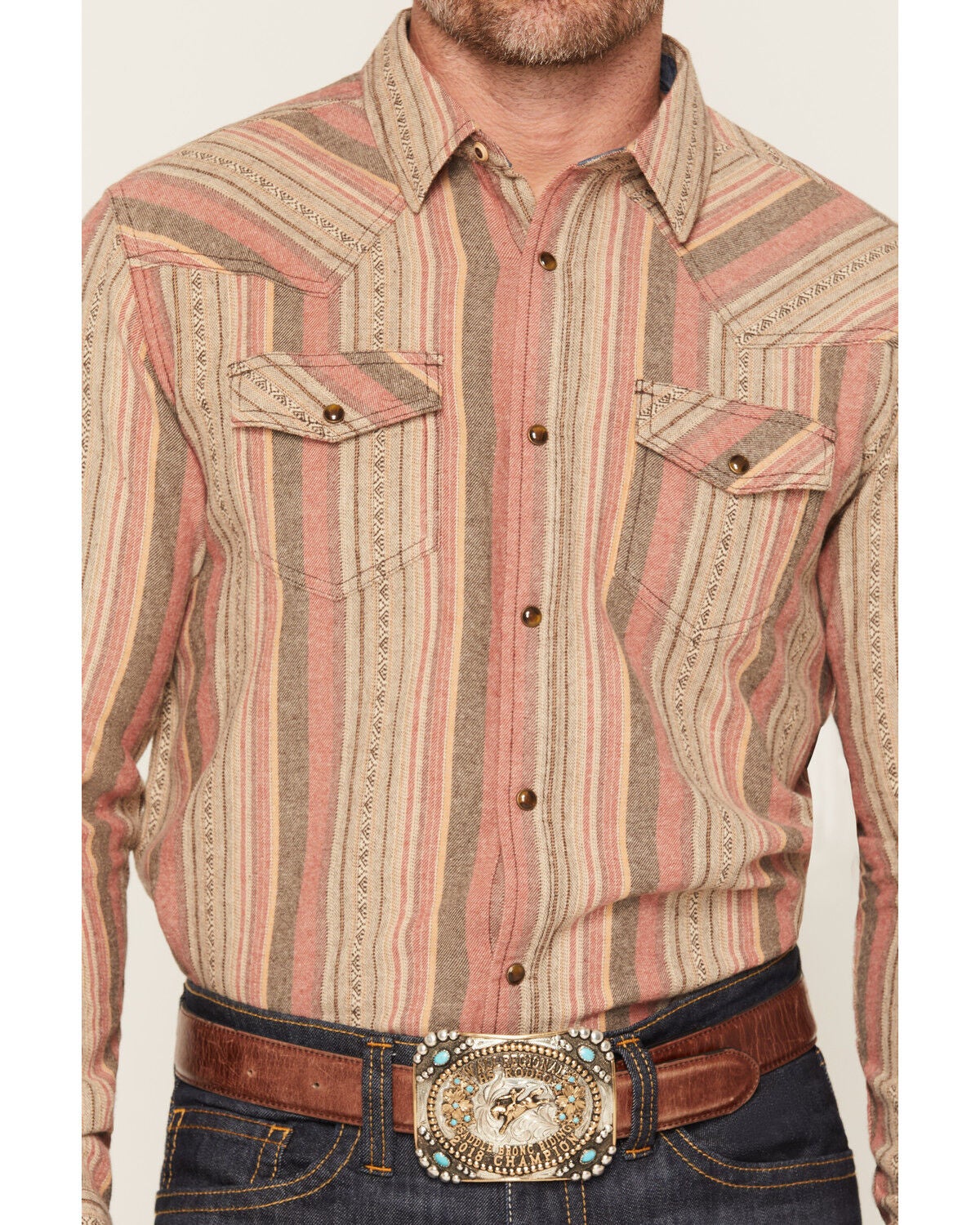 Image #3 - Cody James Men's Truckee Striped Long Sleeve Snap Flannel Shirt - Tall, Bark, hi-res