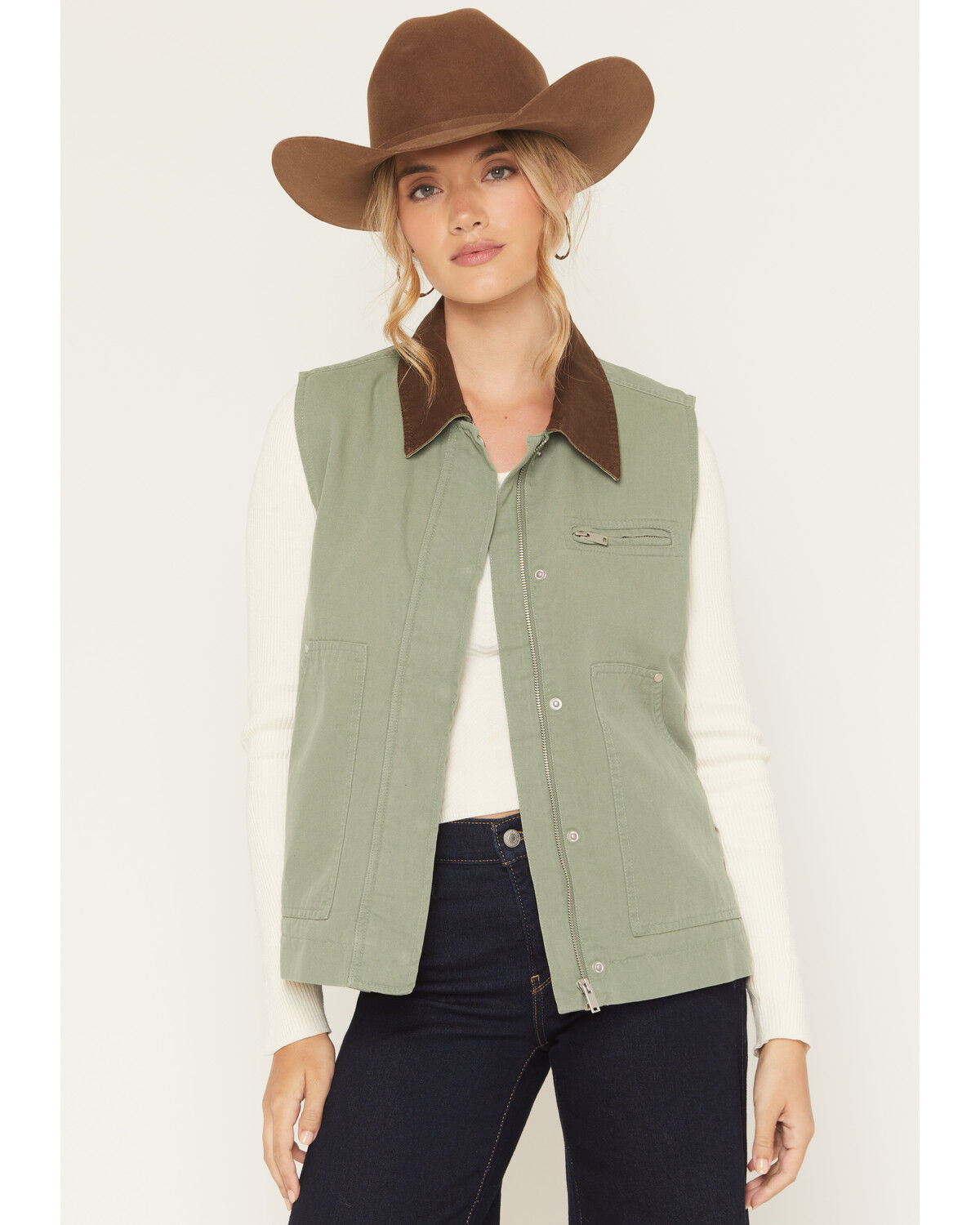 Image #1 - Ashley Women's Solid Quilted Canvas Barn Jacket, Green, hi-res