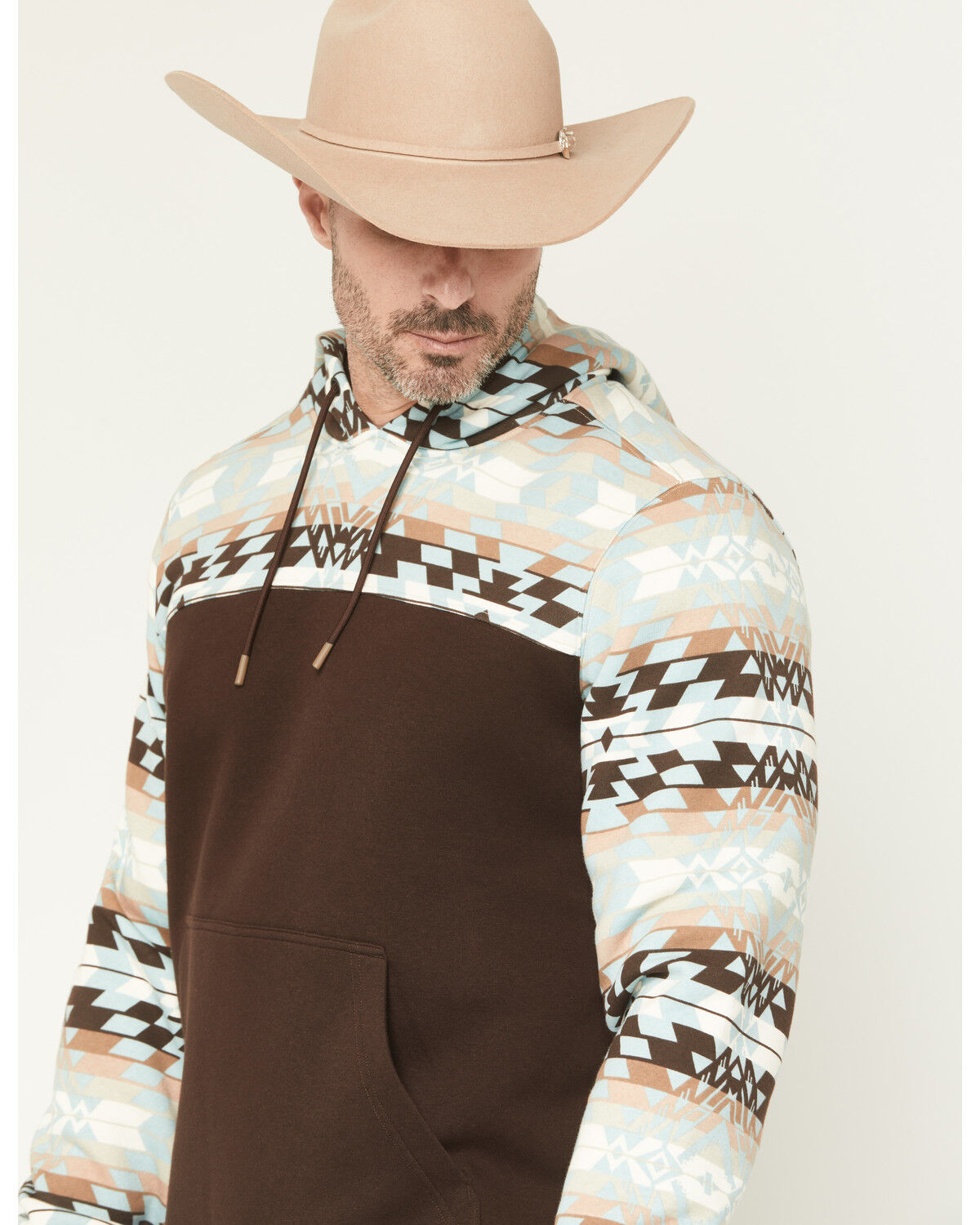 Image #2 - RANK 45® Men's Horizon Southwestern Print Colorblock Hooded Sweatshirt, Coffee, hi-res