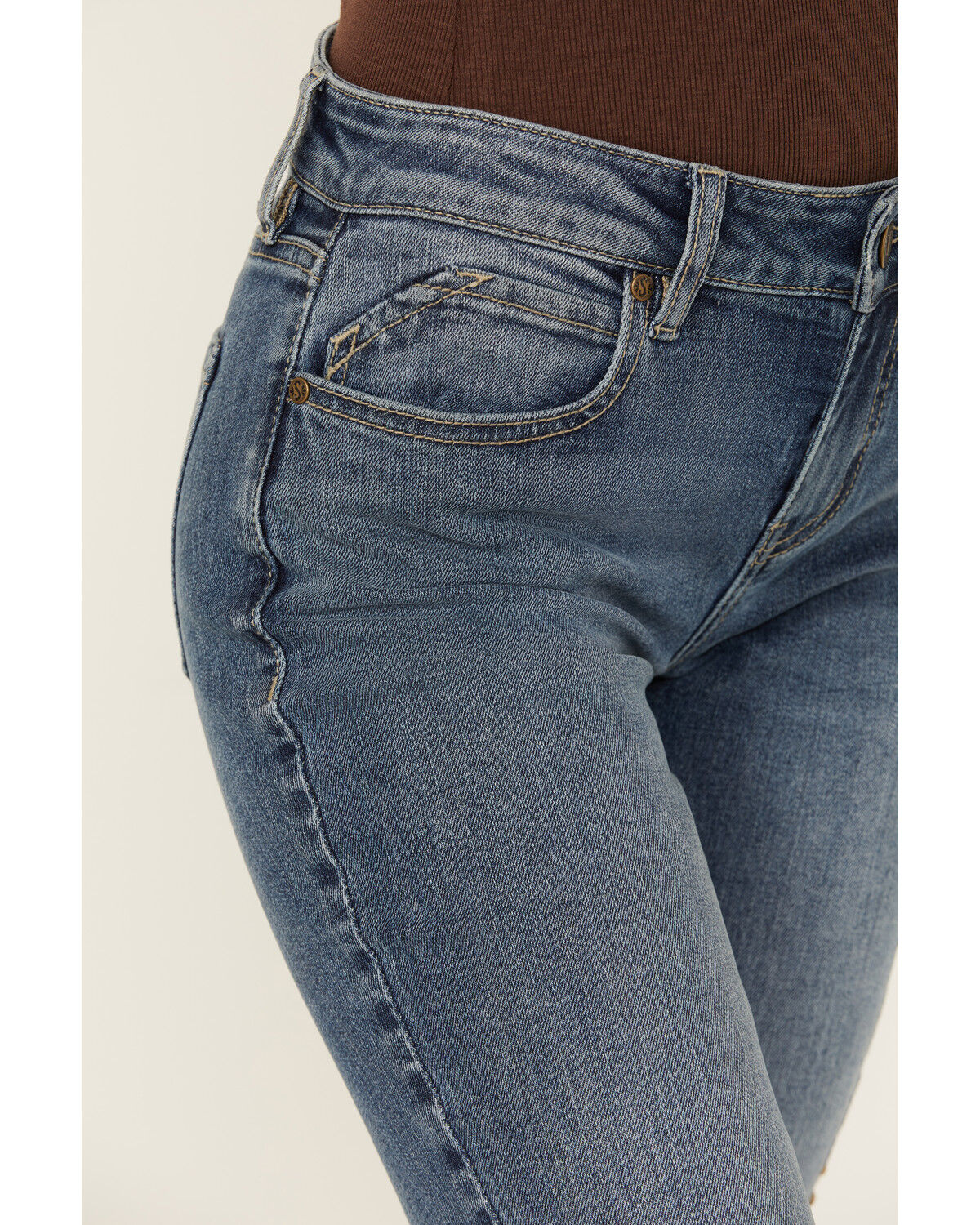 Image #2 - Shyanne Women's Aria Medium Wash Mid Rise Embellished Stretch Jeans, Medium Wash, hi-res