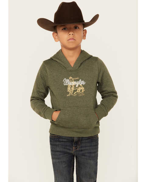Image #1 - Wrangler Boys' Rodeo Graphic Hooded Sweatshirt , Olive, hi-res
