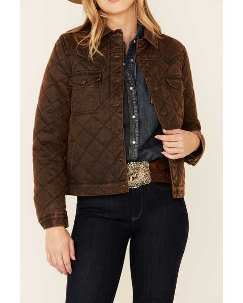 Image #3 - Shyanne Women's Dark Brown Quilted Oilskin Button-Front Jacket , , hi-res