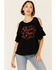 Image #1 - White Crow Women's I'll Drink To That Graphic Short Sleeve Cold Shoulder Top, Black, hi-res