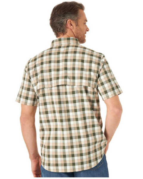 Wrangler Riggs Men's Olive Small Plaid Vented Short Sleeve Button-Down Work Shirt - Tall, Olive, hi-res