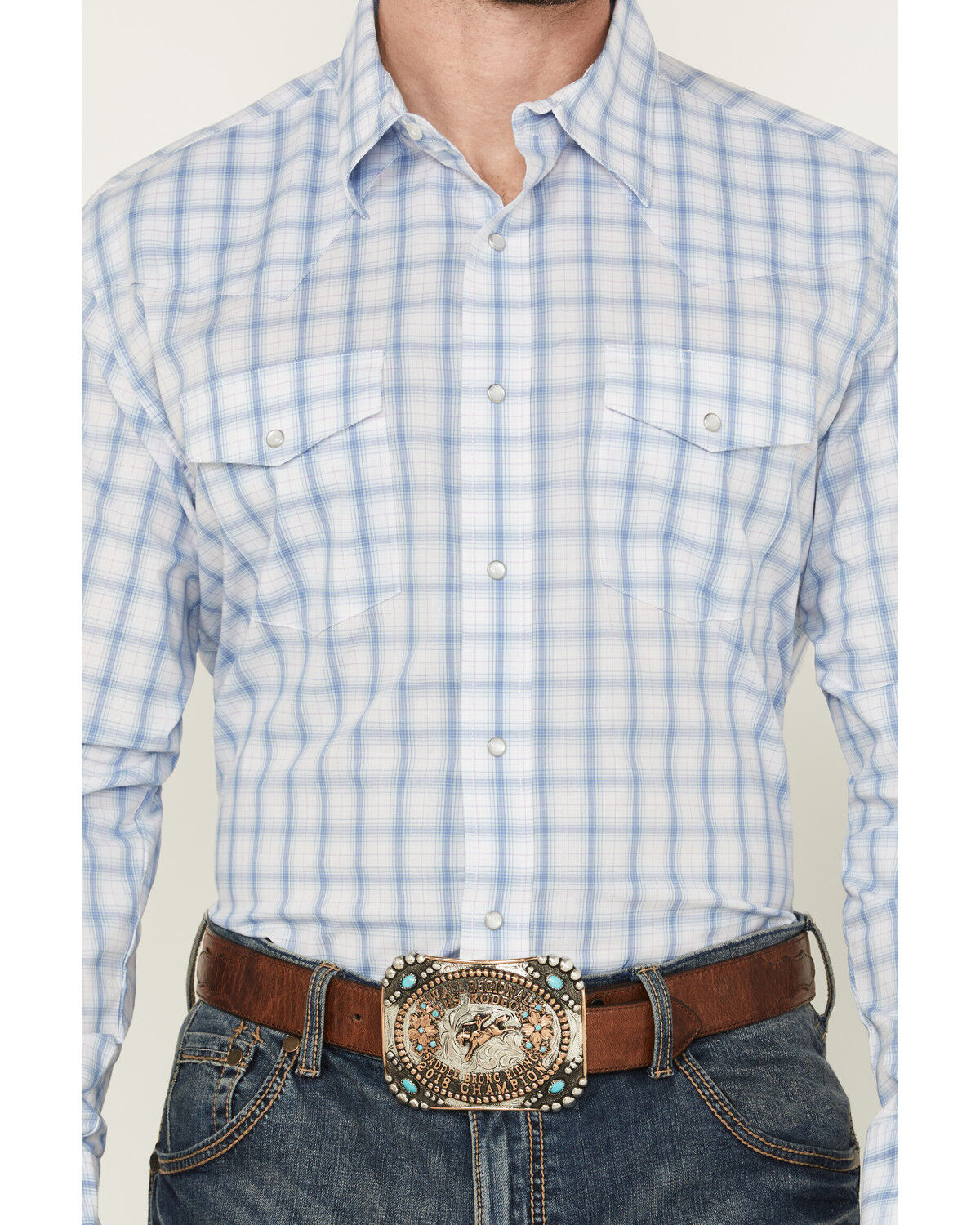 Image #3 - Wrangler Men's Plaid Print Long Sleeve Snap Stretch Western Shirt, Blue, hi-res