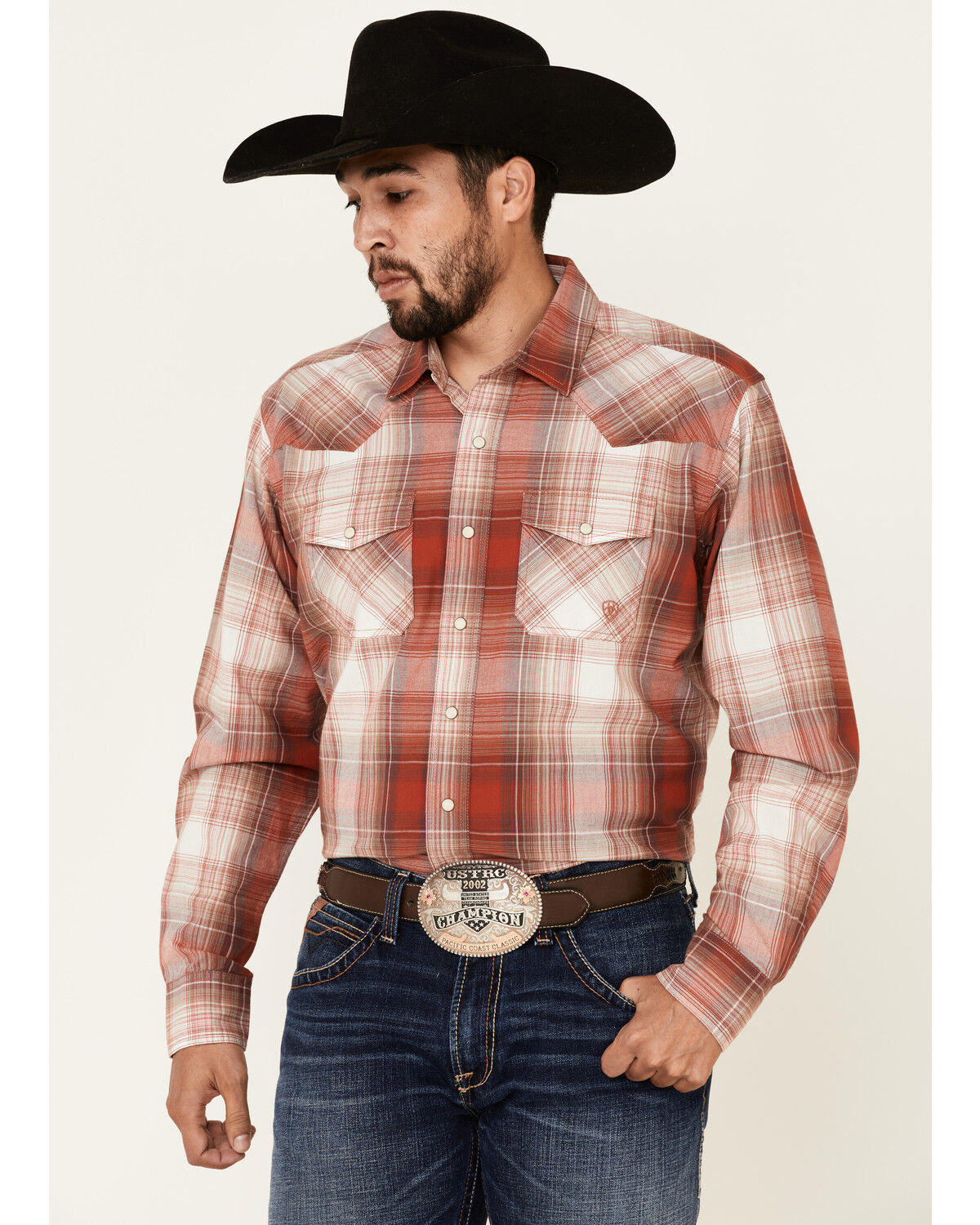 10037673 Ariat Boys' Mack Stretch Plaid Long Sleeve Button-Down Western Shirt 