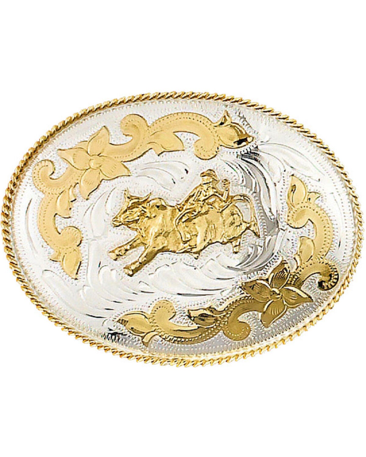 Western Express Men's German Silver Bullrider Belt Buckle, Silver, hi-res