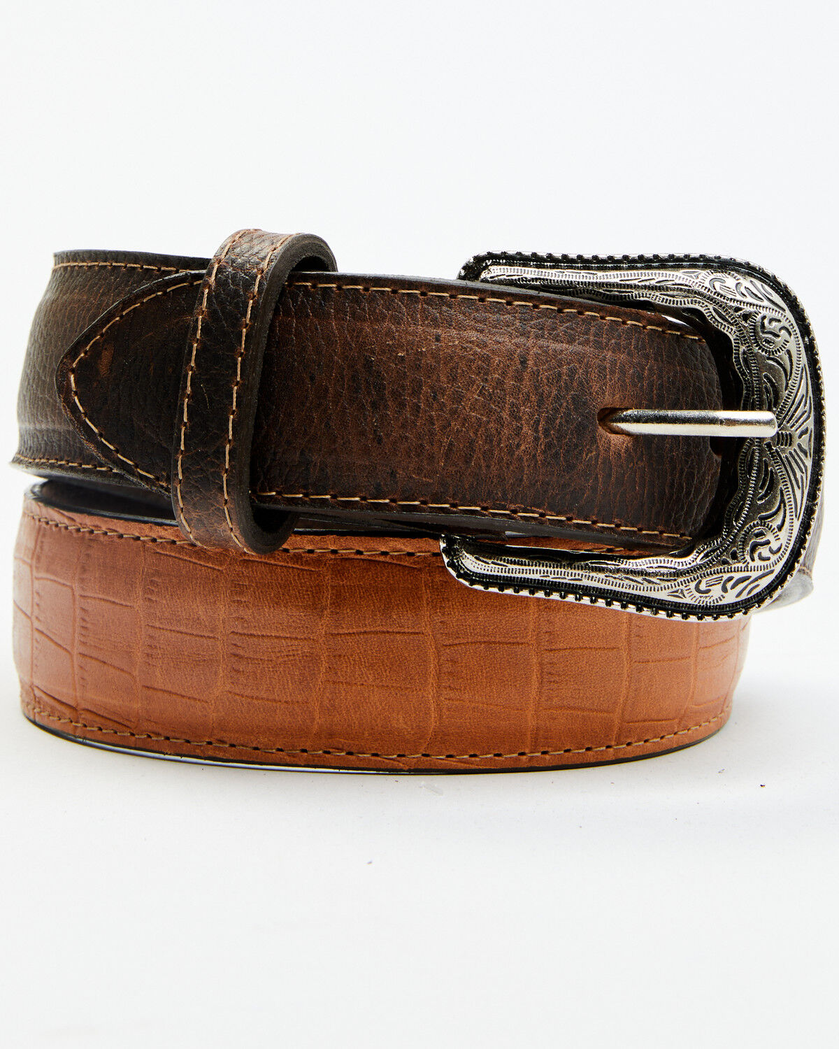 Image #1 - Cody James Men's Embossed Croco Print Leather Belt, Pecan, hi-res