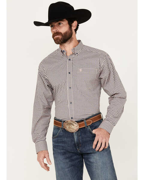 Image #1 - Ariat Men's Oswald Plaid Print Long Sleeve Button-Down Western Shirt, Peach, hi-res
