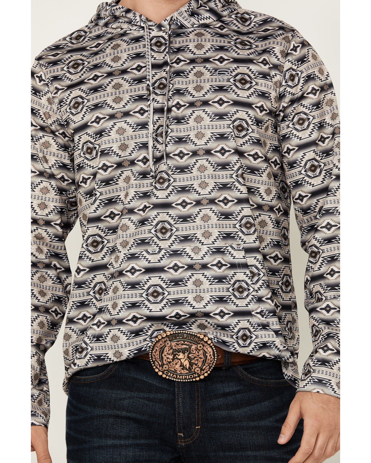 Image #3 - Rock & Roll Denim Men's Southwestern Print Hooded Sweatshirt, Dark Brown, hi-res