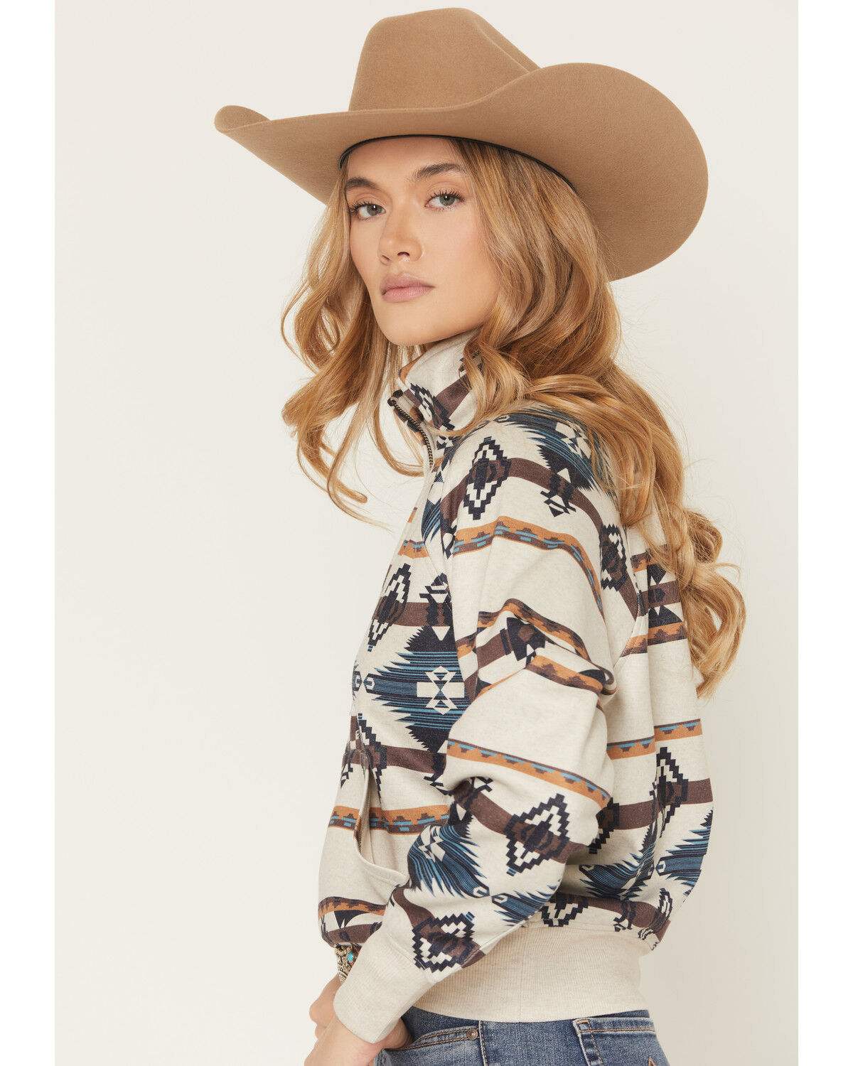 Image #2 - Shyanne Women's Southwestern Print 1/2 Zip Pullover, Oatmeal, hi-res