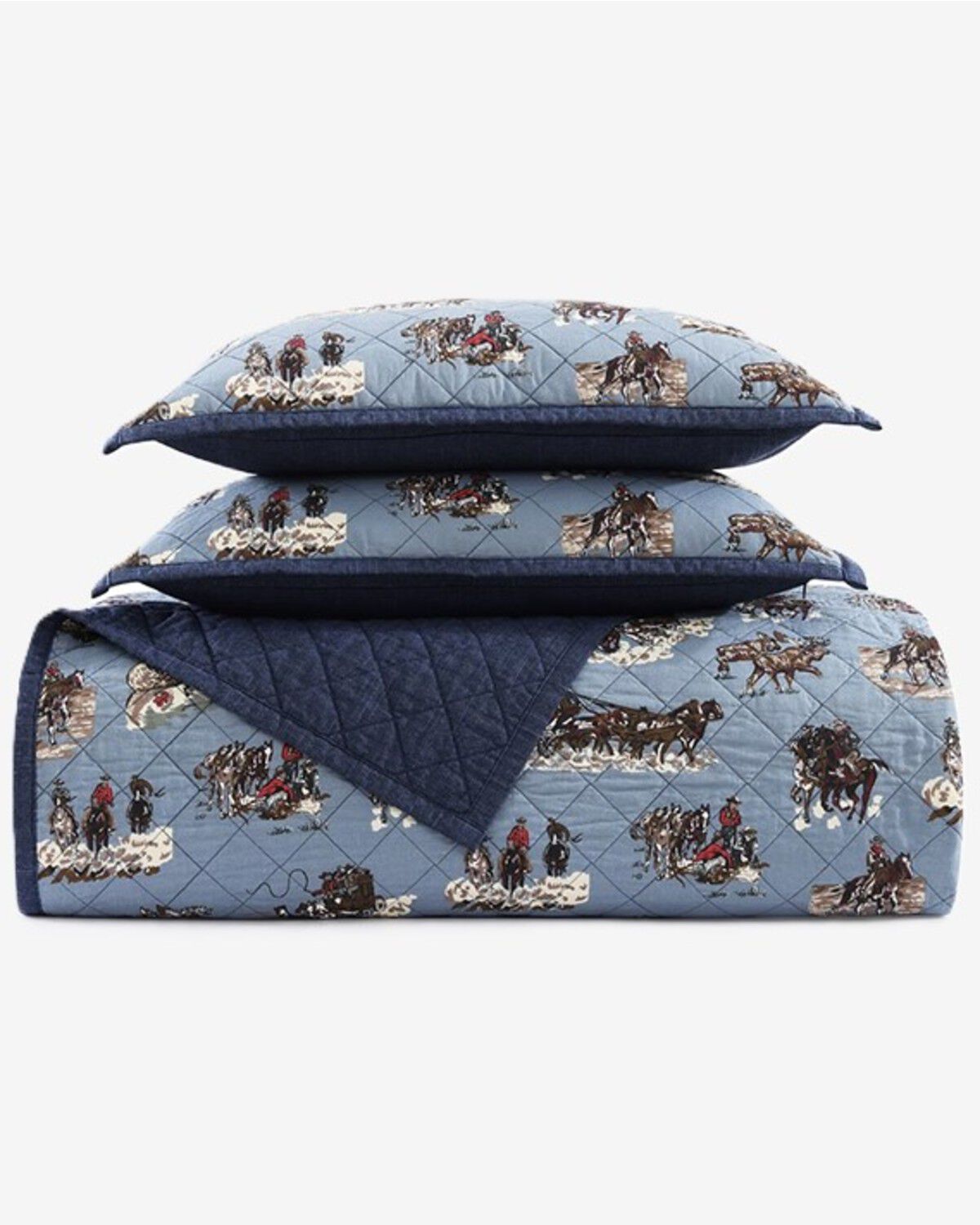 Image #2 - HiEnd Accents Settler Reversible Queen Size Quilt Set - 3 Piece, Blue, hi-res