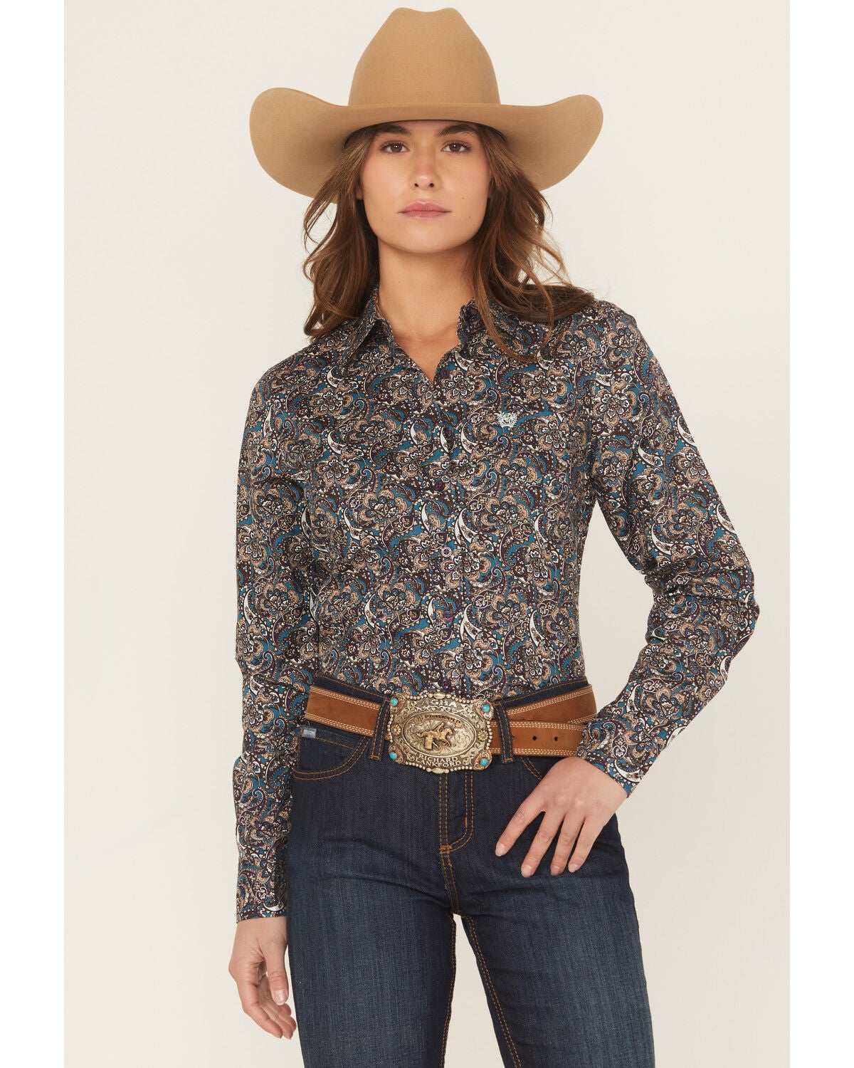 Cinch Women's Floral Paisley Print Long Sleeve Button-Down Western Shirt, Multi, hi-res
