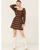 Image #1 - Paper Crane Women's Long Sleeve Plaid Mini Dress, Burgundy, hi-res
