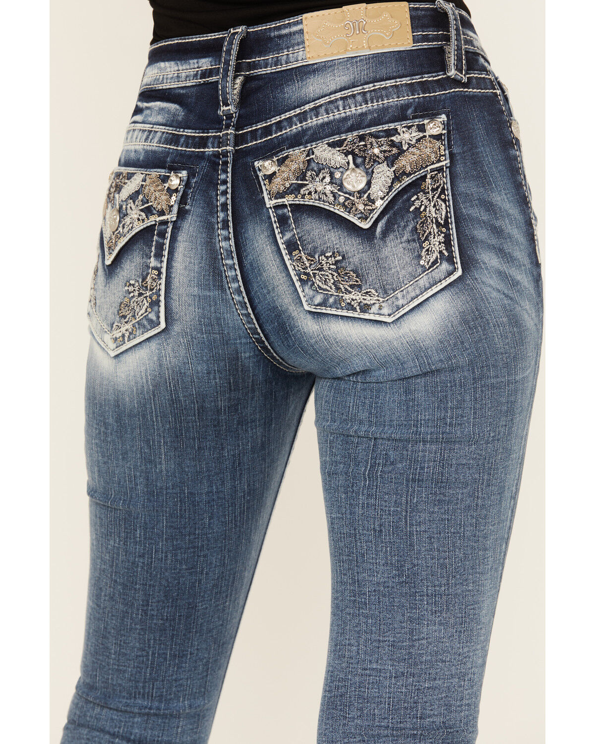 Image #2 - Miss Me Women's Dark Wash Mid Rise Stretch Bootcut Jeans, Dark Wash, hi-res
