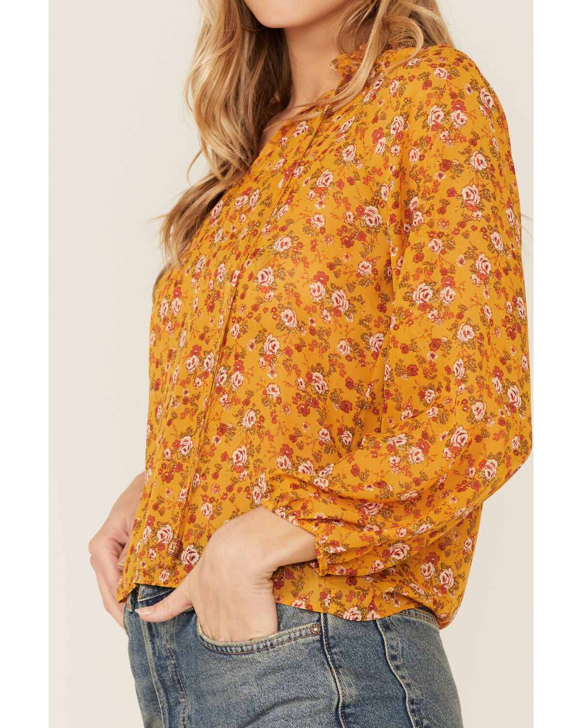 Image #2 - Wild Moss Women's Ruffle Neck Peasant Blouse, Mustard, hi-res