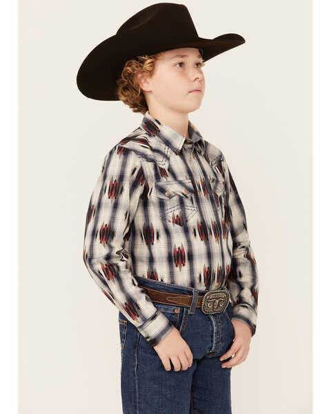 Image #2 - Cody James Boys' Zion Sunset Plaid Print Long Sleeve Snap Western Shirt , Red, hi-res
