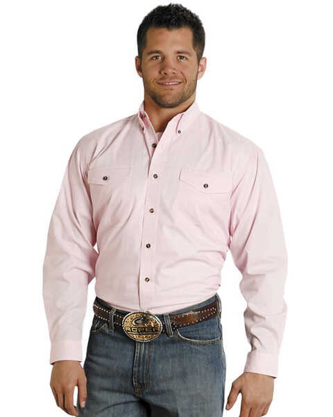 Image #1 - Roper Men's Solid Amarillo Collection Long Sleeve Western Shirt, Pink, hi-res