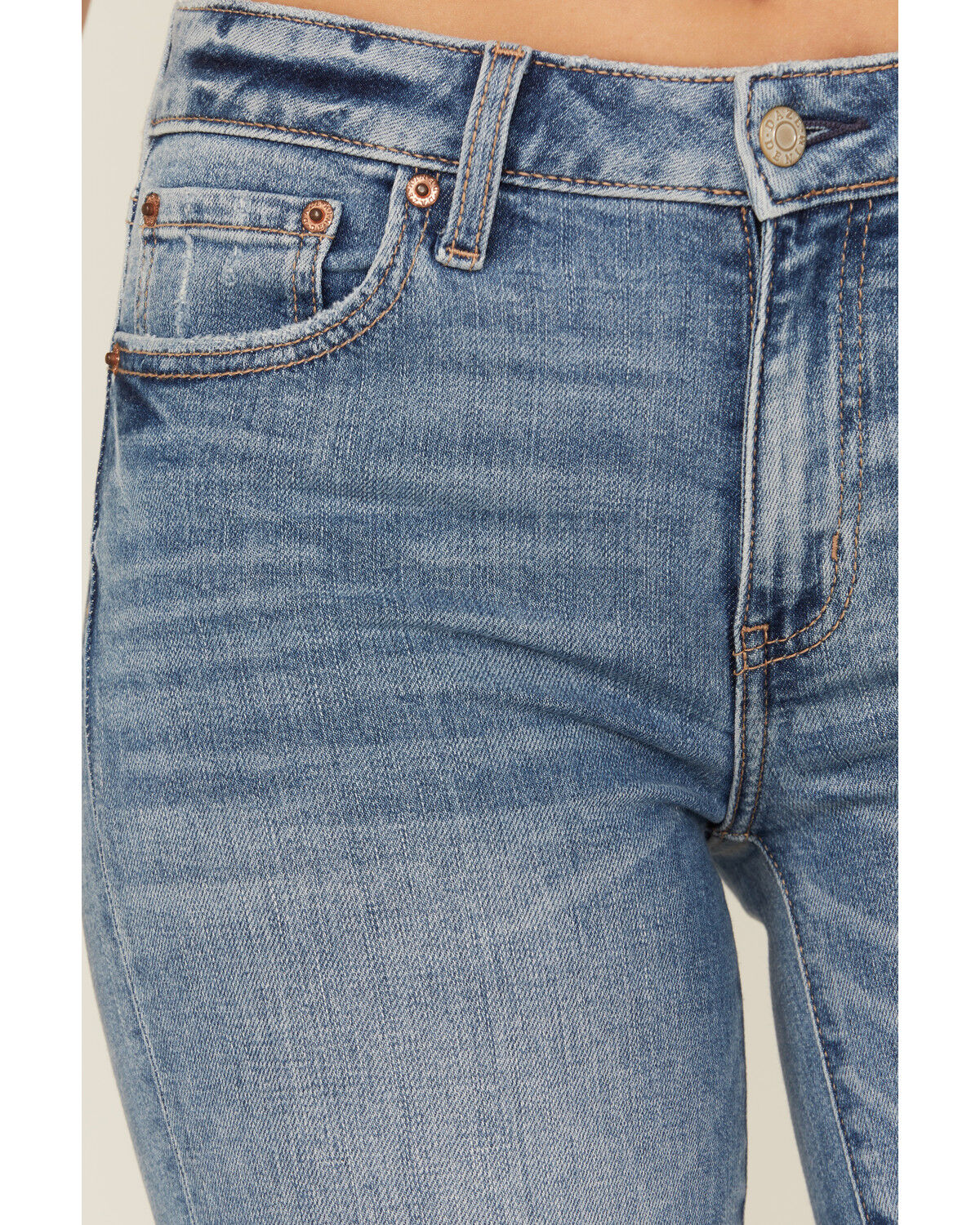 Image #2 - Daze Women's Text Me Medium Wash Mid Rise Flare Stretch Denim Jeans, Medium Wash, hi-res