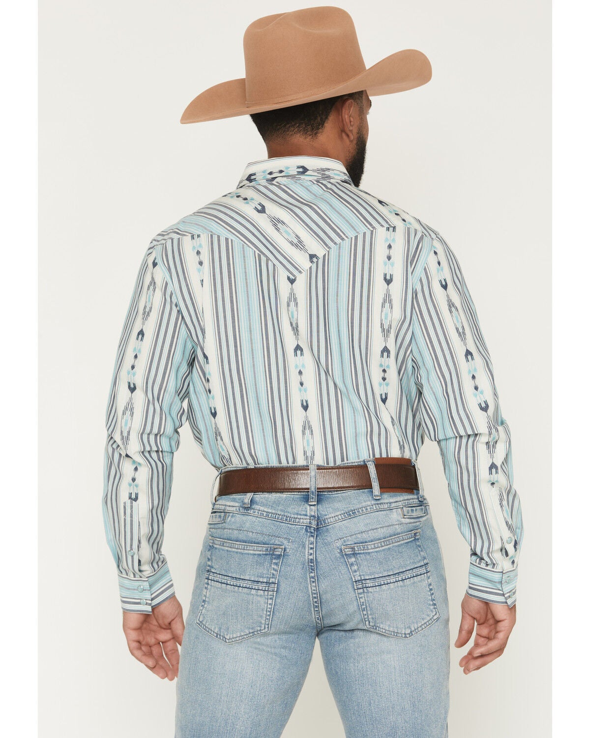 Image #4 - Cody James Men's Heath Southwestern Striped Long Sleeve Snap Stretch Western Shirt, Blue, hi-res