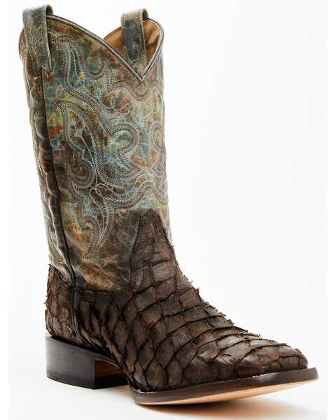 Cody James Men's Exotic Pirarucu Ocean Western Boots - Broad Square Toe , Dark Blue, hi-res