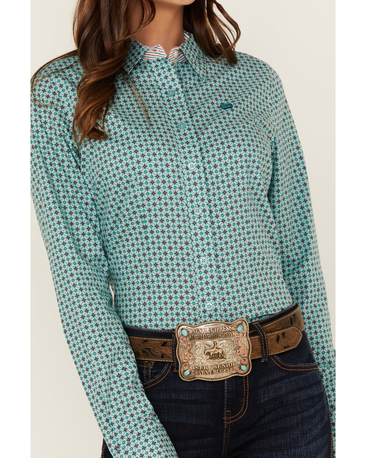 Image #3 - Cinch Women's Printed Long Sleeve Button-Down Western Shirt, Light Blue, hi-res