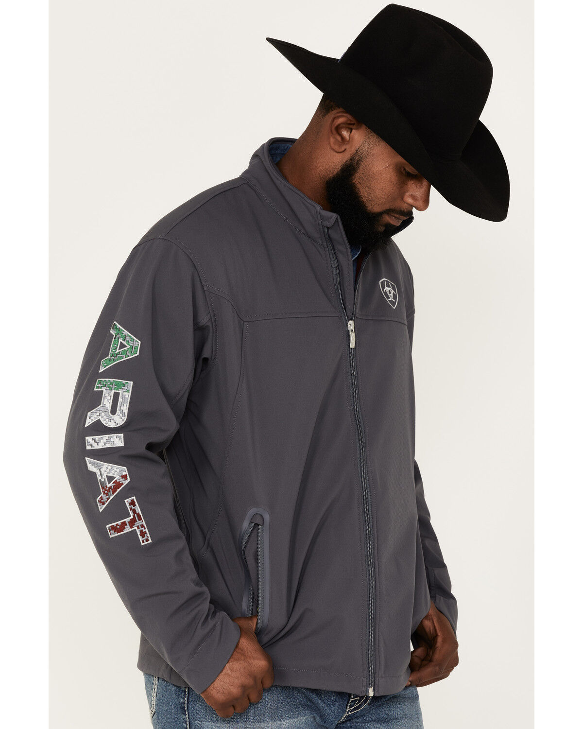 Image #1 - Ariat Men's Team Mexico Thunderbird Zip-Front Softshell Jacket, Black, hi-res