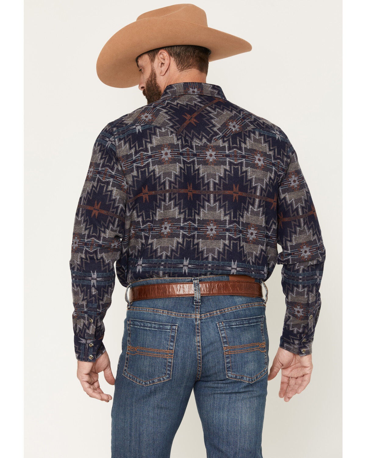 Image #4 - Cody James Men's Bowie Knife Southwestern Print Long Sleeve Snap Flannel Shirt, Navy, hi-res